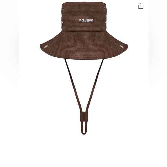 Jacquemus Brown Wide-Brim Bucket Hat with Chin Strap